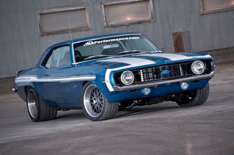 Blue Muscle Car — Dramatic, Photograph, Building