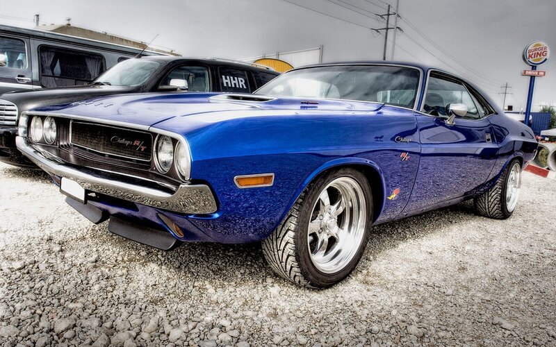 Blue Muscle Car — Dramatic, Photograph, Gravel
