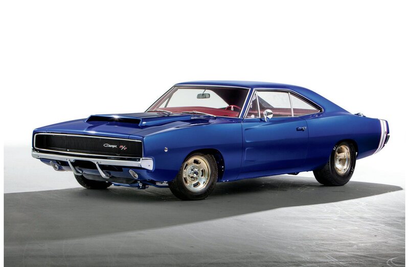 Blue Muscle Car — Dramatic, Photograph, Hood Scoop
