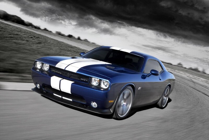 Blue Muscle Car — Dramatic, Photograph, Road
