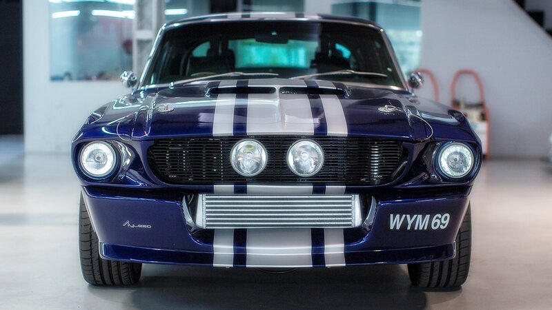 Blue Muscle Car — Dramatic, Photograph, Stripes, Grille
