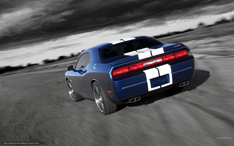 Blue Muscle Car — Dramatic, Photograph, Stripes, Road