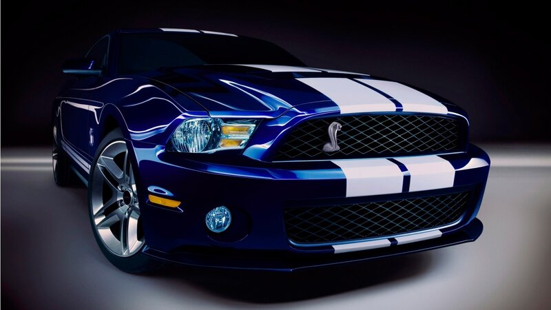 Blue Muscle Car — Dramatic, Photograph, White Racing Stripes