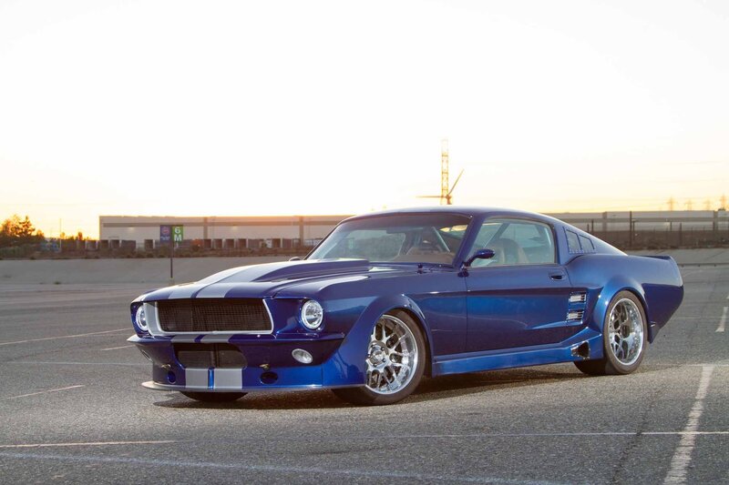 Blue Muscle Car — Dramatic, Sunset, Photograph, Asphalt