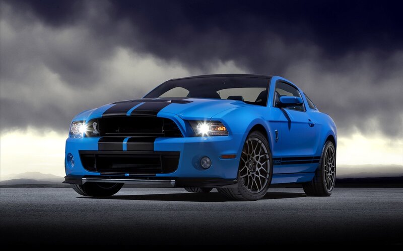 Blue Muscle Car — Dramatic, Sunset, Photograph, Sky, Road