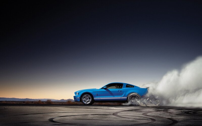 Blue Muscle Car — Dramatic, Sunset, Photograph, Smoke