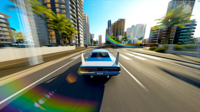 Blue Muscle Car — Dynamic, Afternoon, 3d Render, City
