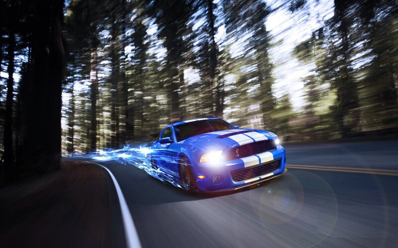 Blue Muscle Car — Dynamic, Afternoon, Digital Art