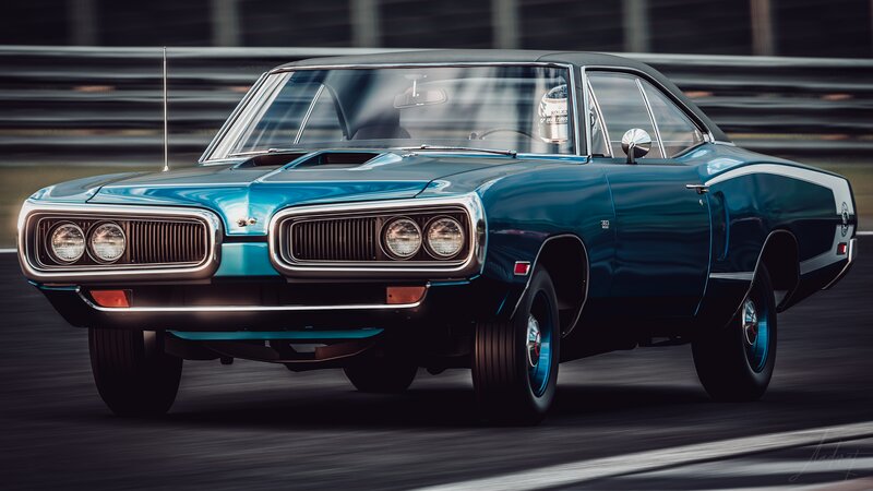 Blue Muscle Car — Dynamic, Digital Art, Driver