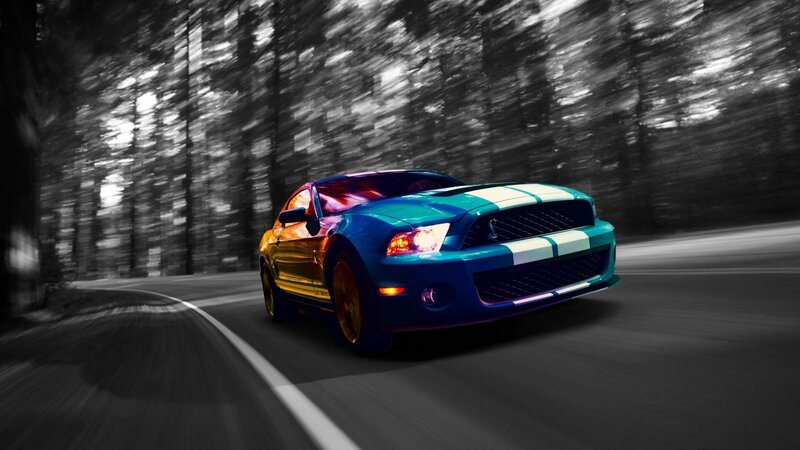 Blue Muscle Car — Dynamic, Digital Art, Road