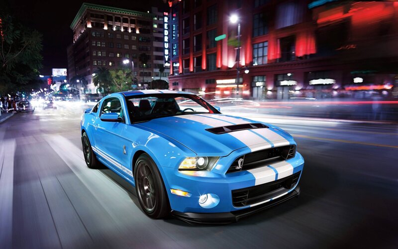 Blue Muscle Car — Dynamic, Night, Photograph, City Street