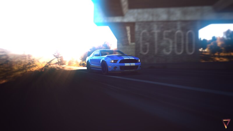 Blue Muscle Car — Dynamic, Sunset, 3d Render, Bridge