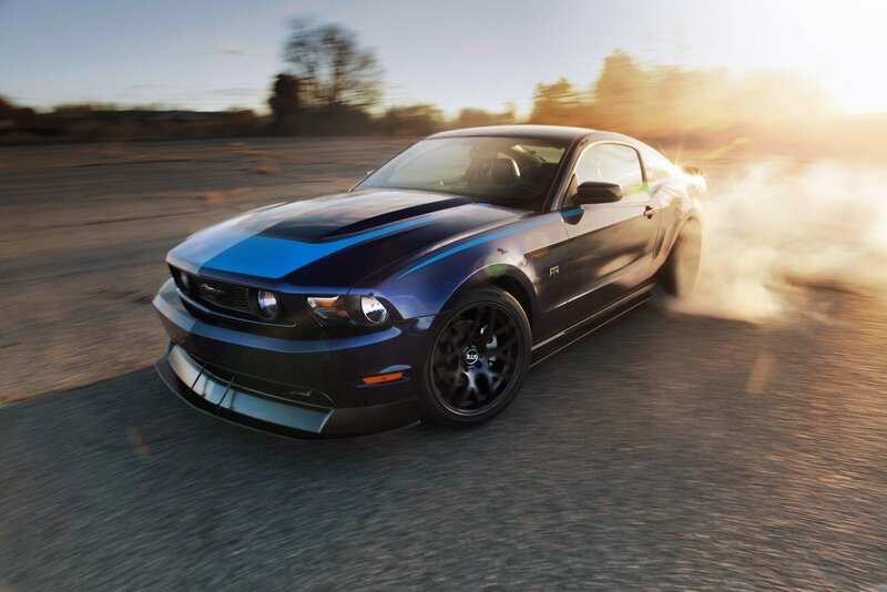 Blue Muscle Car — Dynamic, Sunset, Photograph