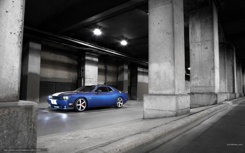 Blue muscle car in garage