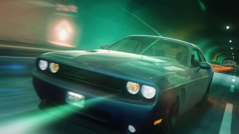 Blue Muscle Car in Tunnel