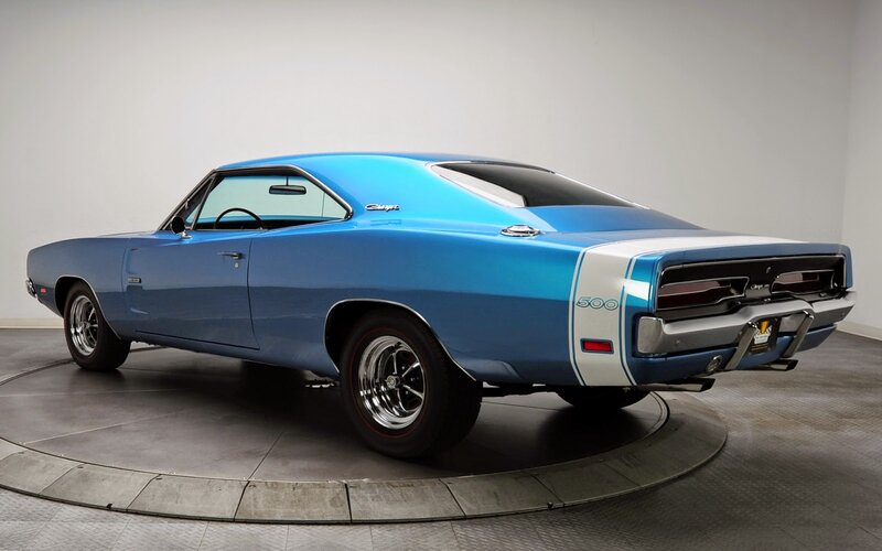 Blue Muscle Car — Neutral, Photograph, Rotating Platform, White Wall