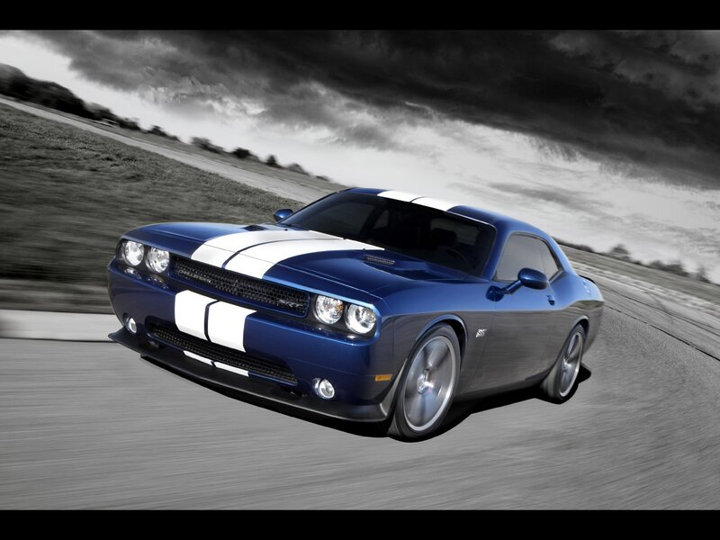 Blue muscle car on a racetrack