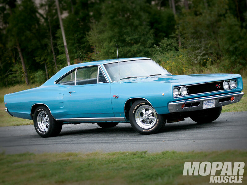 Blue muscle car on road