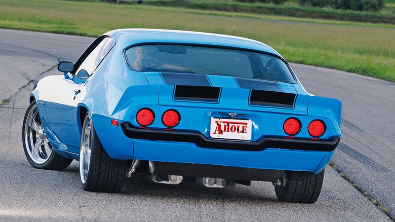 blue muscle car on track