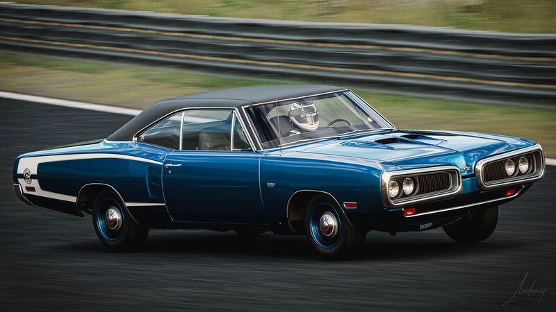 Blue Muscle Car on Track — Dynamic, Digital Art