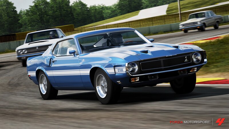 Blue Muscle Car on Track — Dynamic