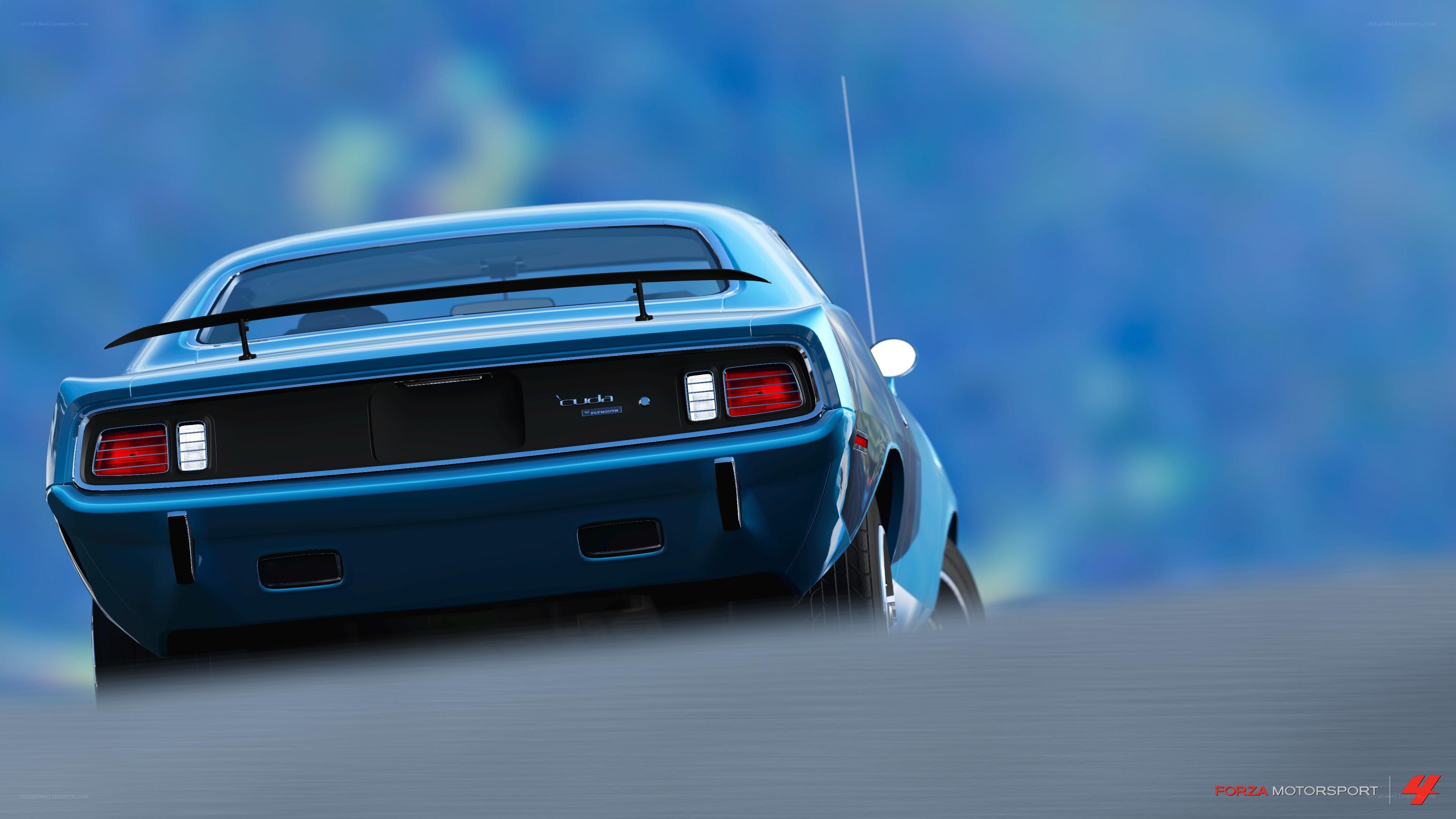 Blue muscle car rear view