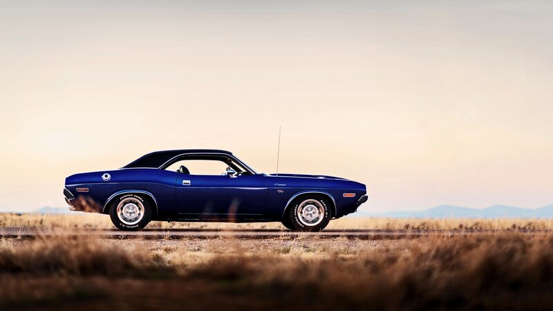 Blue Muscle Car — Serene, Sunset, Photograph