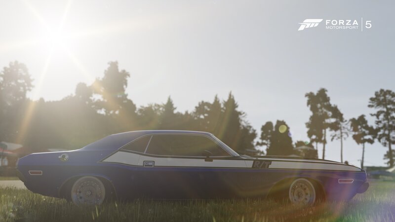 Blue Muscle Car — Serene, Sunset