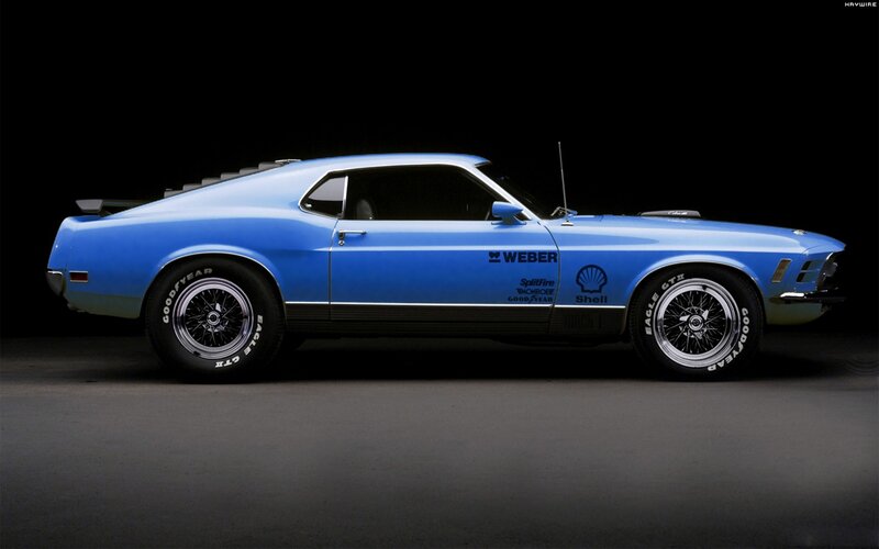 blue muscle car side profile