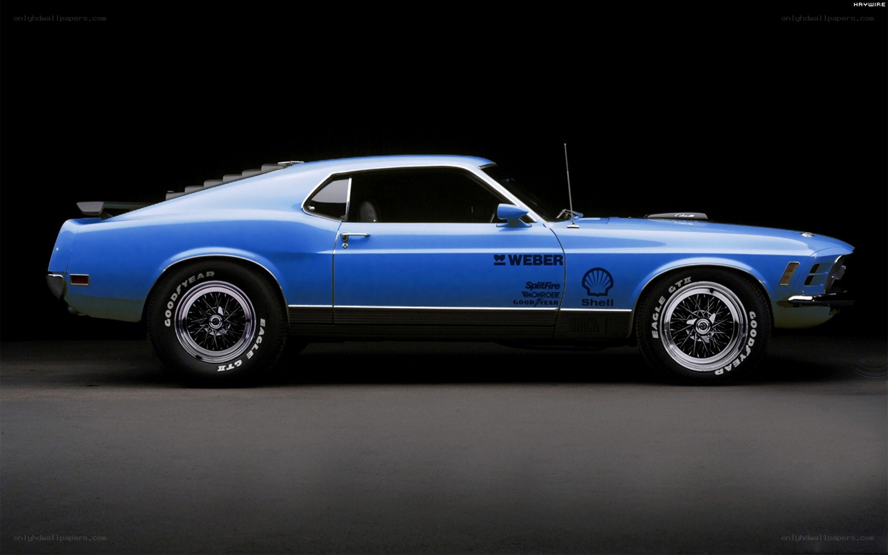blue muscle car side profile