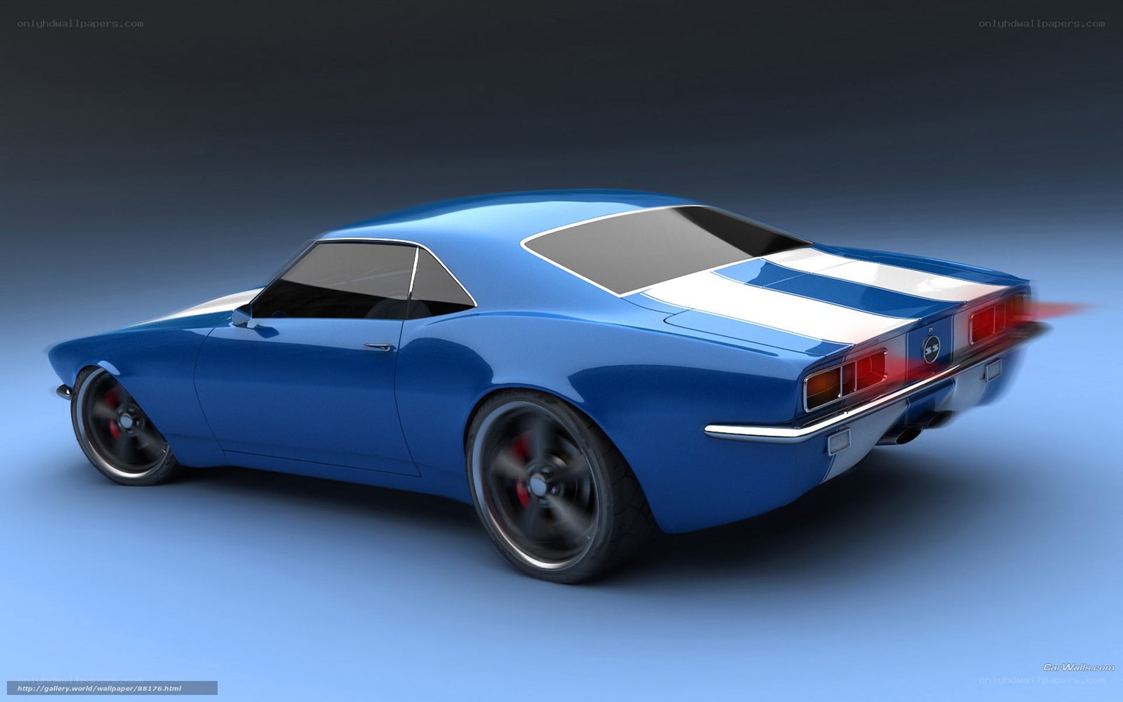 blue muscle car with stripes