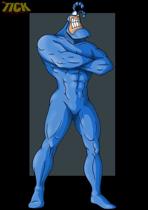 Blue muscular character standing