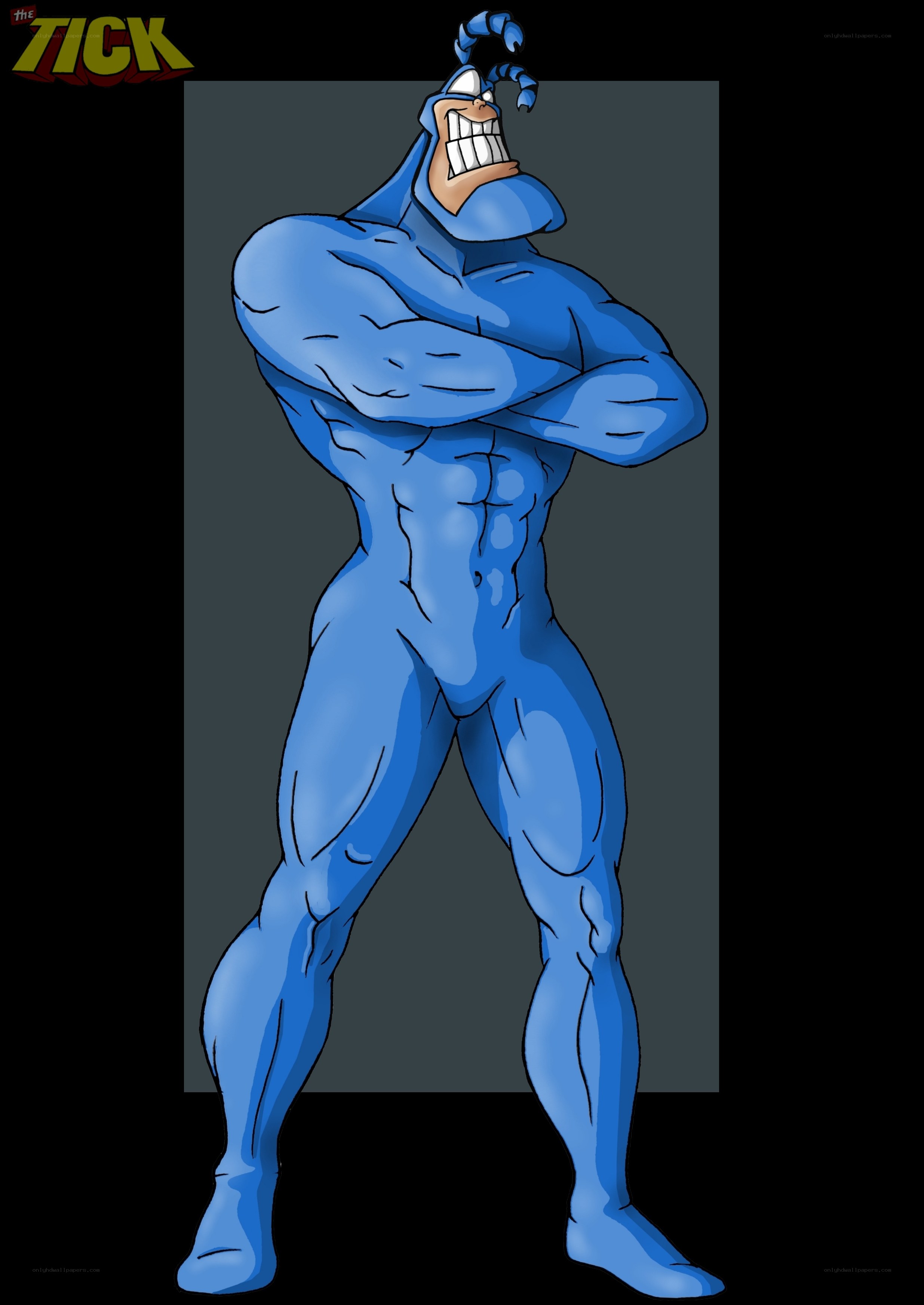 Blue muscular character standing