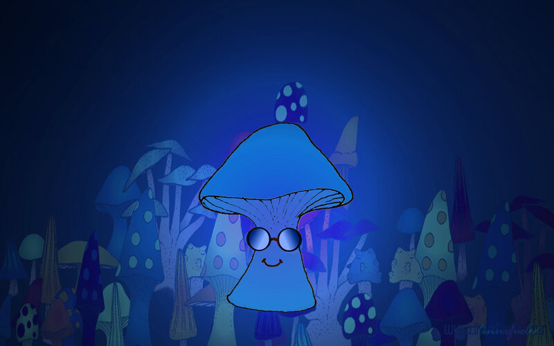 Blue Mushroom Character — Whimsical
