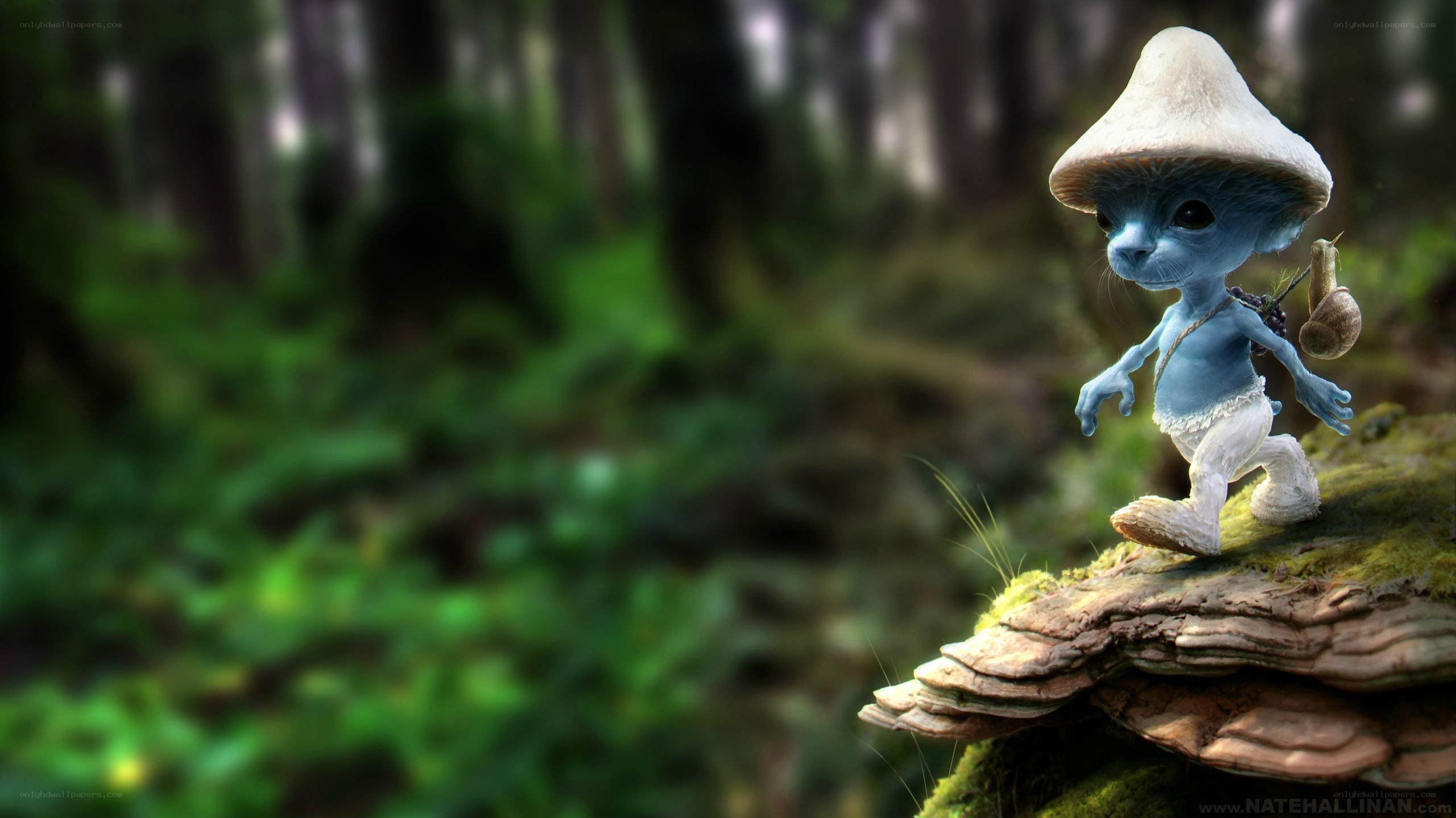 blue mushroom creature in forest