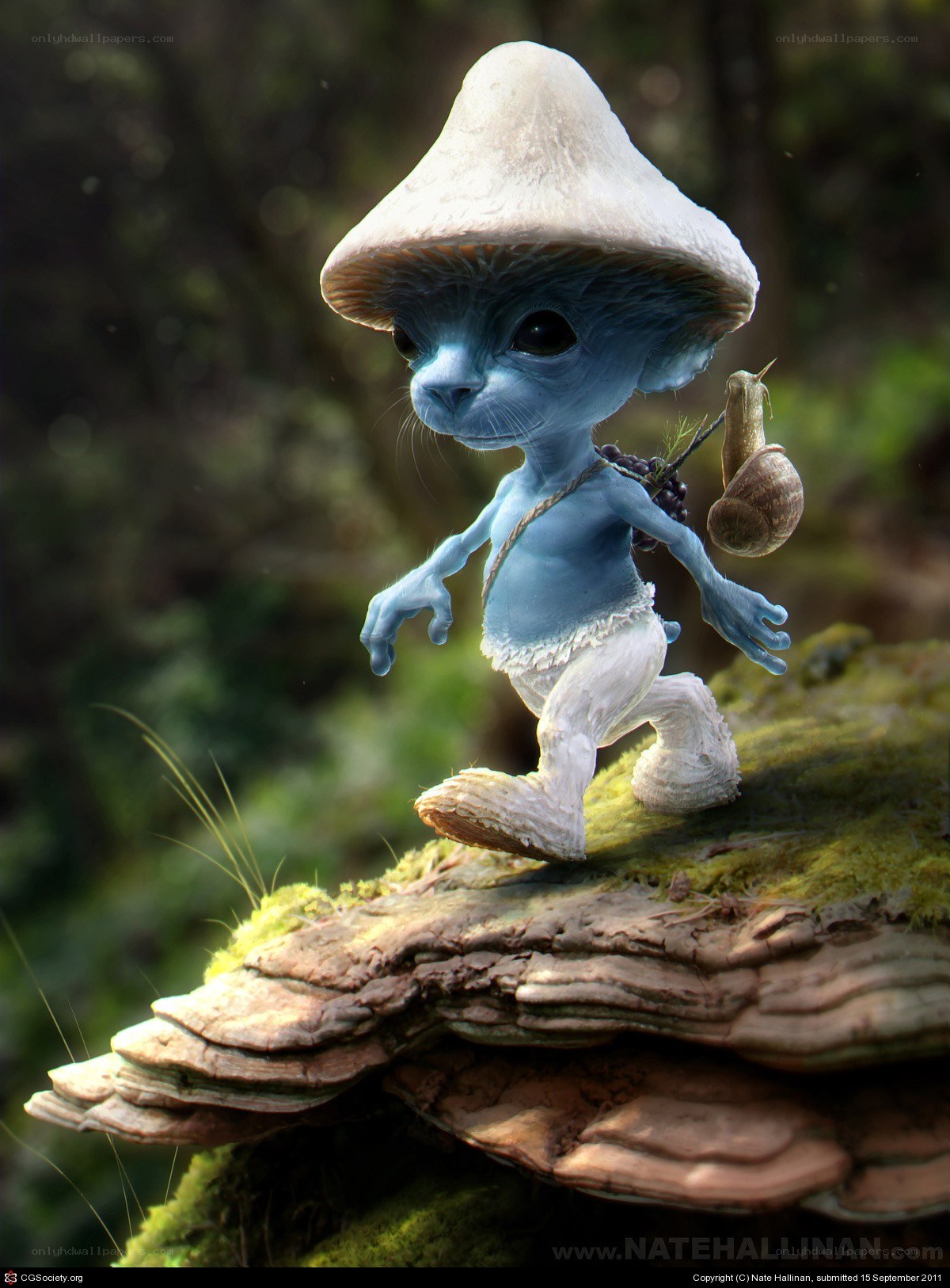 blue mushroom creature walking