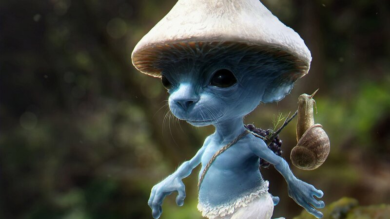 Blue Mushroom Creature — Whimsical, 3d Render, Snail, Berries