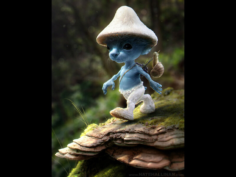 Blue Mushroom Creature — Whimsical
