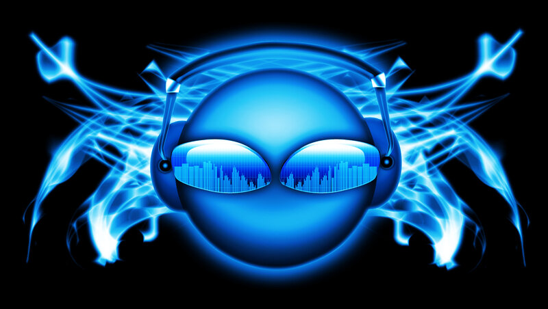 blue music alien with headphones