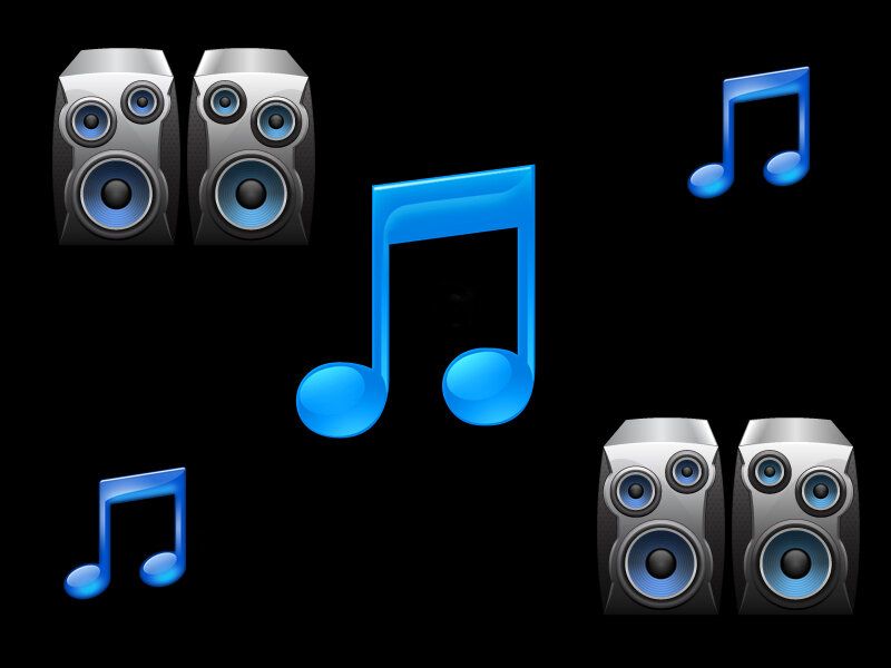 Blue Music Notes and Speakers
