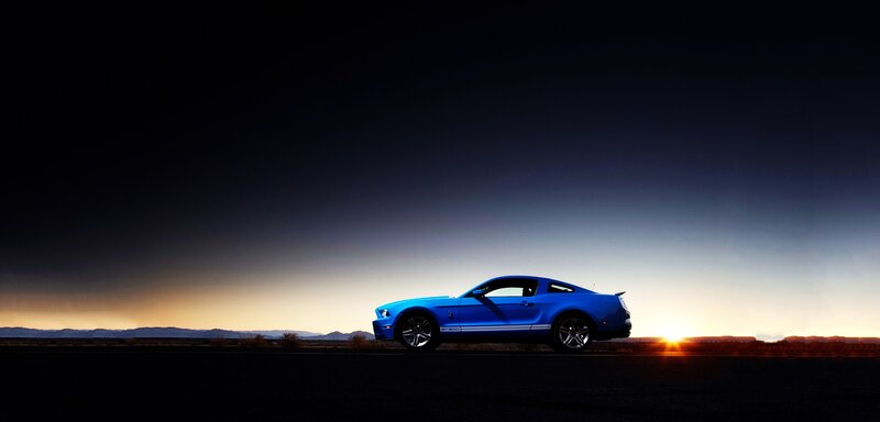 Blue Mustang at sunset