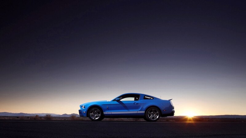 Blue Mustang at sunset