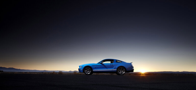 Blue Mustang at sunset