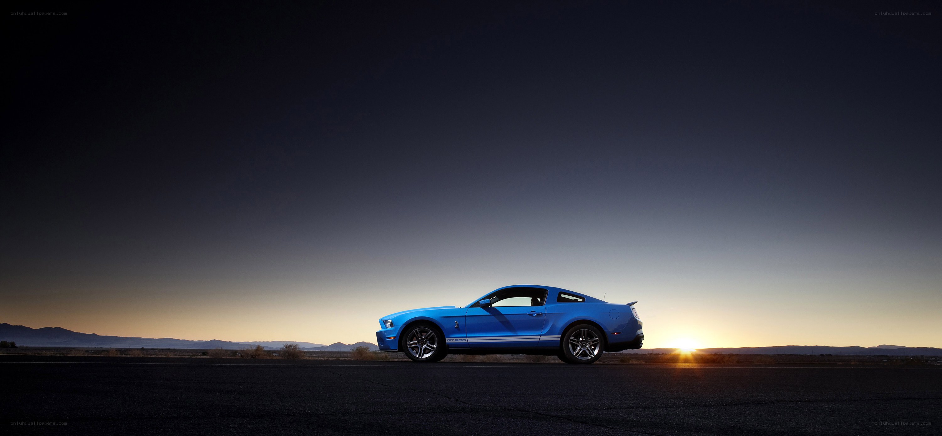 Blue Mustang at sunset