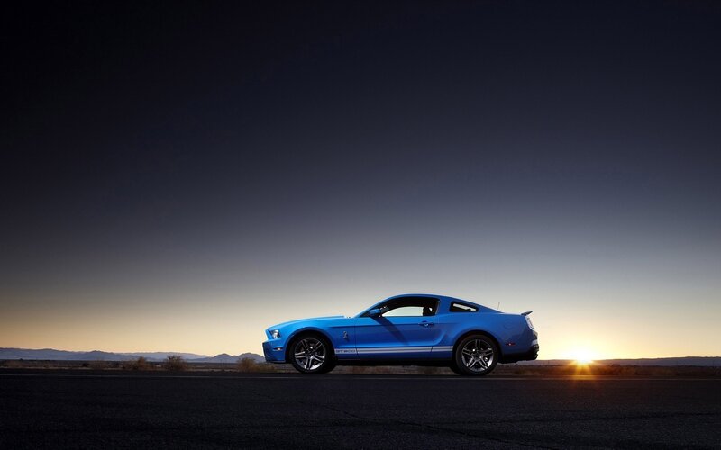 Blue Mustang at sunset