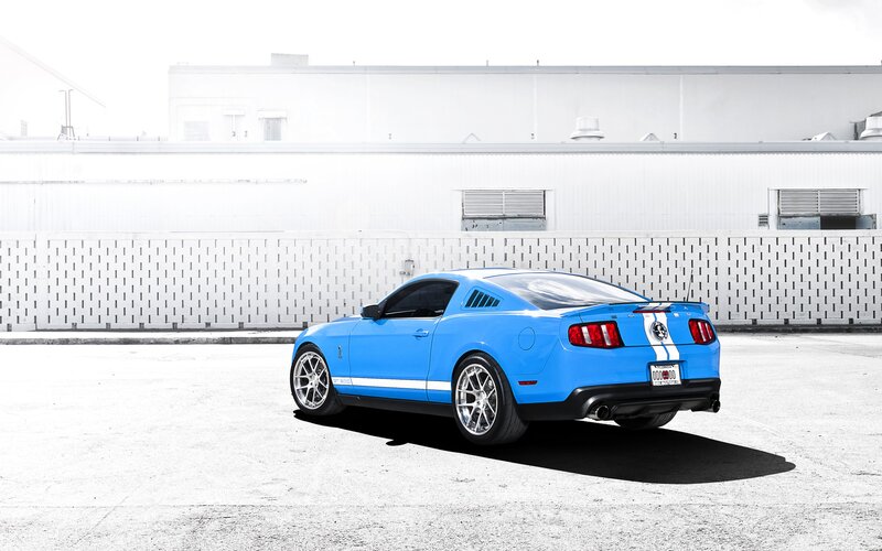Blue Mustang Car — Dramatic, Afternoon, Photograph, Building
