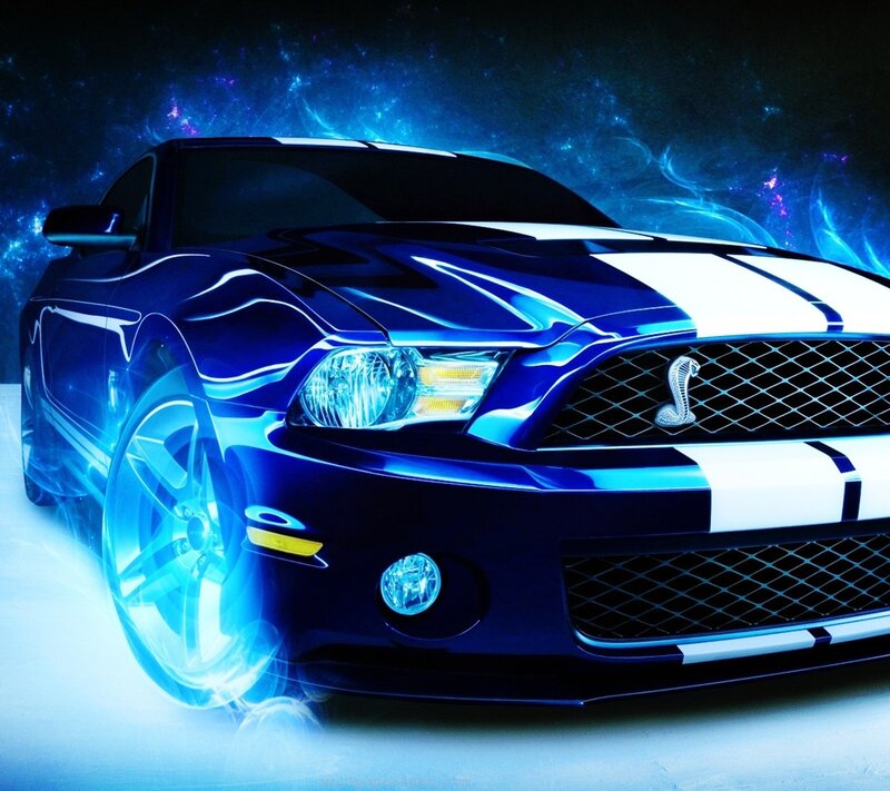 Blue Mustang Car — Dramatic, Digital Art