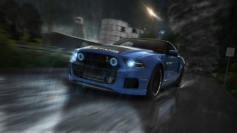 Blue Mustang Car — Dramatic, Night, 3d Render