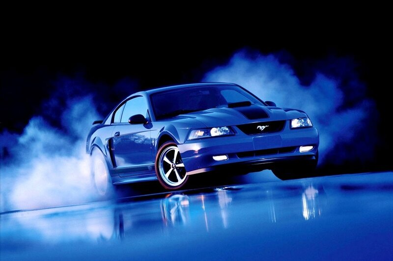 Blue Mustang Car — Dramatic, Night