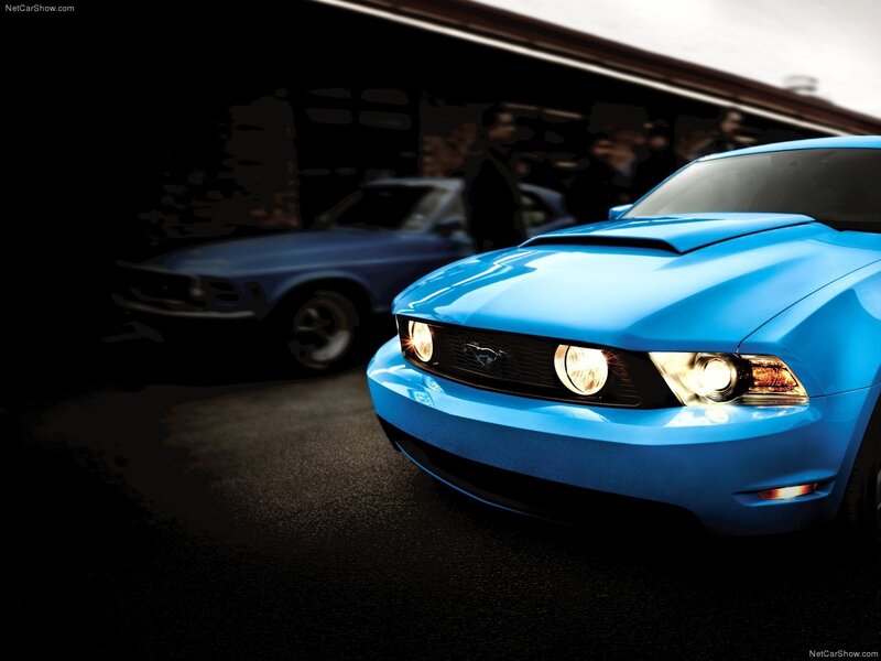 Blue Mustang Car — Dramatic, Photograph, Headlights